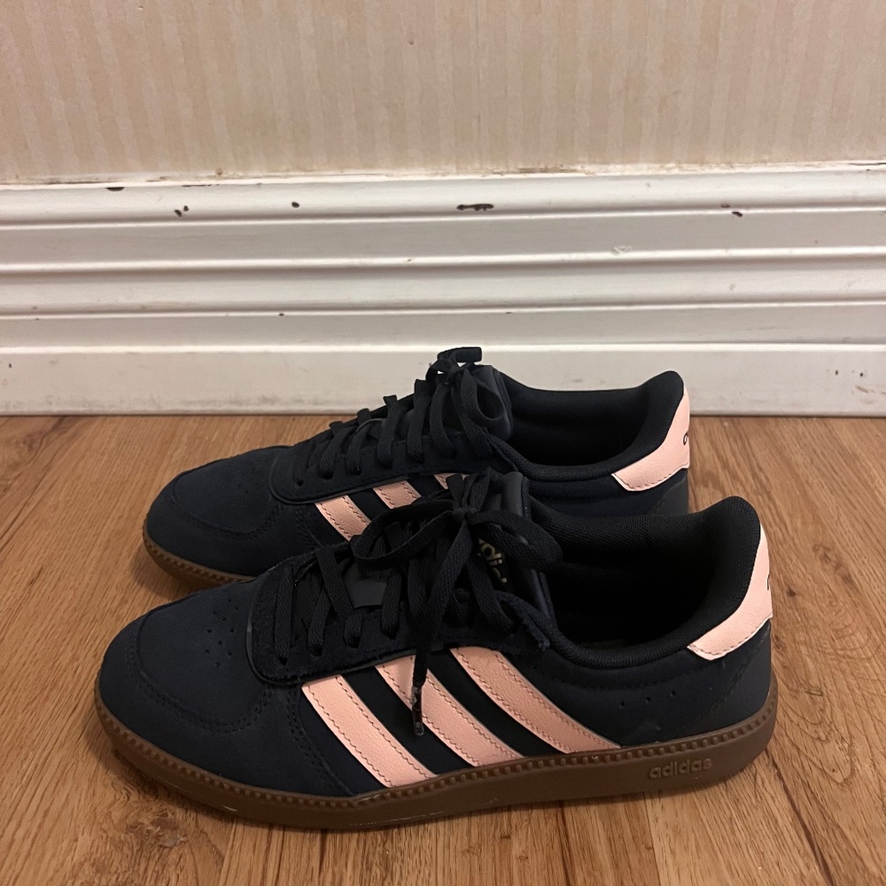 Navy blue and pink Adidas